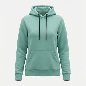 Custom <b>Women's</b> Solid Color Fleece Pullover Hoodie Casual Mint Green <b>Sweatshirt</b> with Contrast Drawstrings and Front Pocket - Product Image 1