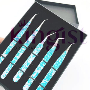 Beauty Parlor Saloon <b>Set</b> 2 Pieces Eyebrow Eyelash Extension Tweezers Customized Color Serrated Tip A+ Grade - Product Image 3