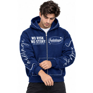 Saintage Men's <b>Navy</b> Blue Zip-Up Hoodie Regular Fit Printed Pocket Design Casual Hooded <b>Sweatshirt</b> Winter Moisture-Wicking 100% - Product Image 5