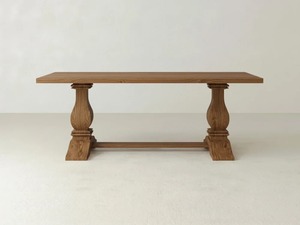 Table à manger en bois massif artisanale avec base à double piétement, design rustique classique pour salle à manger, restaurant et hôtel boutique - Product Image 2