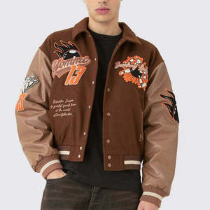 Custom High Quality Chenille Embroidery Winter <b>Men's</b> Wool Sleeves Stand Collar Front <b>Baseball</b> Letterman College Varsity <b>Jackets</b> - Product Image 1