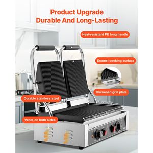 Griglia Elettrica Commerciale per Panini 3600W in Acciaio Inox, Doppia Piastra per Sandwich con Controllo della Temperatura e Maniglia per Attrezzature da Cucina - Product Image 3