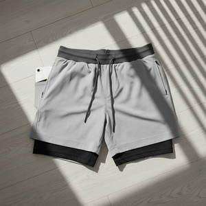 Pantalones Cortos Deportivos de Compresión 2 en 1 para Hombre, Transpirables, de Poliéster, con Bolsillo, para Gimnasio, Entrenamiento, Running - Product Image 1