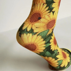 Sunflower Cartoon Crew Socks for Men Digital Printed Breathable Knitted Cotton Polyester Spandex Summer Daily Wear - Product Image 2