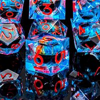 Ensemble de dés en résine faits à la main Beholder's Dragon Eye DND, à cœur liquide œil de chat, à bords tranchants, pour Dungeons & Dragons TTRPG, rose et bleu, 7 pièces