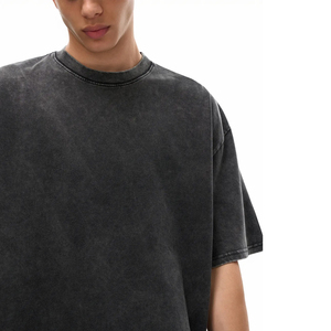 Custom Oversized Knitted Men's Acid Wash Crew Neck <b>T</b>-Shirt 100% Cotton Short Sleeve Loose Fit Chinese Style Blank for - Product Image 3