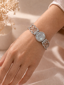 Elvora Gems Classic Rhodium Plated Tibetan Silver Alloy Cuff <b>Bracelet</b> <b>Crystal</b> Flower Design Bezel Setting Women Wedding Party - Product Image 5