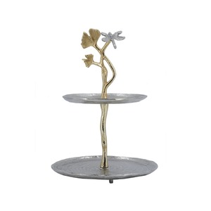 Three Tier Round Wood Cake Stand With Black Metal Frame Display Platter For Dessert Serving - Product Image 6