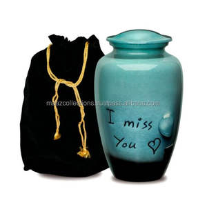 Urnas de cremación para adultos Premium Exquisita artesanía india Colección 'I MISS YOU' en metal de estilo americano - Product Image 1