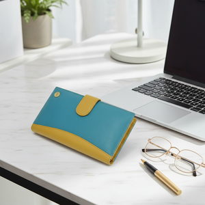 WRIZA Womens Genuine Leather RFID Credit Card <b>Wallet</b> | 16 Card Slots Zipper Button Closure Multi Compartment Clutch Organizer - Product Image 2
