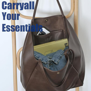 Sac fourre-tout en cuir véritable pour femme, couleur unie, fermeture ouverte, style minimaliste, usage quotidien, toutes saisons - Product Image 6