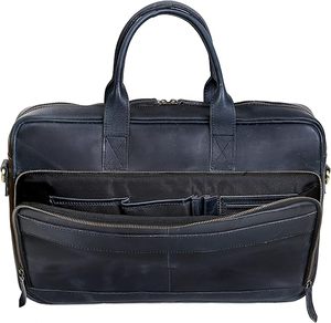 Elegante Funda para Portátil de Cuero Genuino Vintage, Cierre Magnético, Antirrobo, Impermeable, Diseño de Mensajero Azul Suave para Oficina - Product Image 5