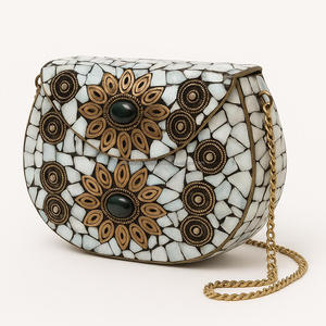 Sac de soirée en mosaïque Vintage fabriqué à la main en laiton bandoulière mode sac à main décontracté avec mauvais œil et Malachite Look pour les fêtes - Product Image 6