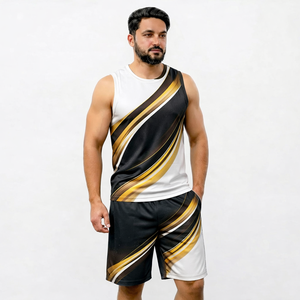 Men's Geometric Print Tank Top And Shorts <b>Set</b> Crew Neck Quick Dry <b>Knitted</b> Polyester Sporty Summer Outfit - Product Image 4