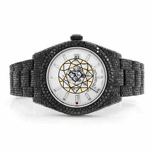 Stainless Steel Fully Black Lab Diamond <b>Watch</b> Analog Quartz Movement Round <b>Case</b> Roman Numeral Dial Sapphire Crystal Fold Clasp - Product Image 4