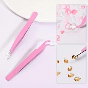 Juego de Pinzas de Precisión para Pestañas de Acero Inoxidable con Puntas Suaves en Colores Rosa, Verde Azulado, Morado y Negro para Extensión de Pestañas - Product Image 5