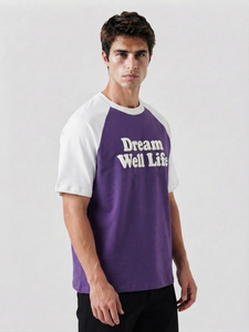 T-shirt Raglan en Coton Lourd 260 g/m² avec Logo Personnalisé, Col Rond, Style Décontracté, Imprimé, Haut pour Homme, Coupe Oversize, Streetwear, T-shirt d'Été - Product Image 4