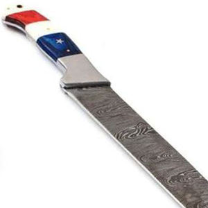 Couteau à filet en acier Damas fait main sur mesure OEM, lame droite à bord plat, manche style drapeau du Texas pour la pêche - Product Image 6