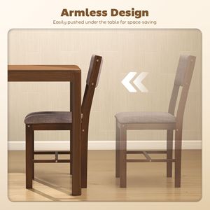 Set di 4 Sedie da Pranzo Moderne Marroni in Tessuto di Lino con Gambe in Legno di Gomma per Sala da Pranzo e Soggiorno - Product Image 6