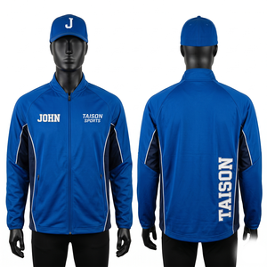 Veste d'entraînement de baseball en polyester interlock premium 220 GSM, bleu royal, panneau contrastant, logo brodé personnalisé - Product Image 1
