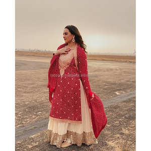 Sonakshi Sinha Conjunto Sharara de mujer de color rojo para bodas inspirado en actrices - Product Image 3