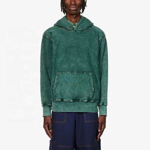 Sweat-shirt à capuche oversize pour homme, vert uni, en molleton de coton teint, anti-plis numérique, style streetwear décontracté, avec poches - Product Image 5