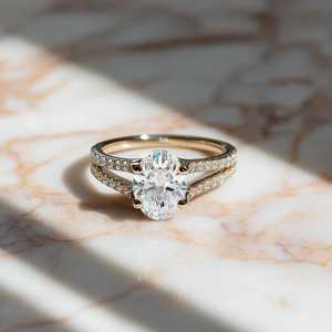 Moissanite 2.50CT Oval Diamond <b>Solitaire</b> Dual Eternity Band <b>Ring</b> Original 925 <b>Silver</b> With Gold Plated Fine Classic Style Jewelry - Product Image 1