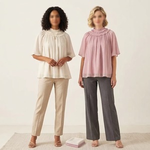 Camisa Elegante de Oficina para Mujer, Cuello con Botones, Manga Kimono, Corte Ajustado, Poliéster/Algodón, Resistente a las Arrugas - Product Image 2