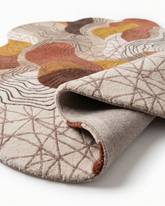 Tapis en laine terracotta marron moutarde, forme abstraite irrégulière, antidérapant, écologique, tufté à la main, à poils épais, motif topographique superposé - Product Image 5