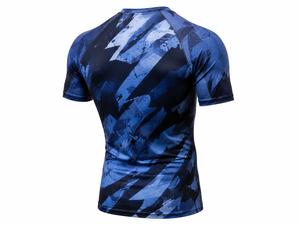 เสื้อแรชการ์ดแขนยาวสีน้ำเงินสำหรับผู้ชาย พิมพ์ลายแบบซับลิเมชั่น แห้งเร็ว 180 กรัม โพลีเอสเตอร์ ป้องกันรังสียูวี เสื้อกีฬาไร้ตะเข็บ เป็นมิตรกับสิ่งแวดล้อม - Product Image 3
