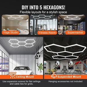 Luci LED Esagonali per Garage 26400LM 6500K, Sistema a 5 Griglie Fai-da-Te, Illuminazione Bianca Fredda per Detailing Auto, Stile a Nido d'Ape - Product Image 3