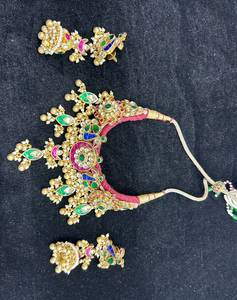 TISHYA DIAMOND Ethnic Gold Plated Round Brilliant Cut Necklace Earring <b>Set</b> with Imitation <b>Pearl</b> Tassel for Women Wedding <b>Jewelry</b> - Product Image 4