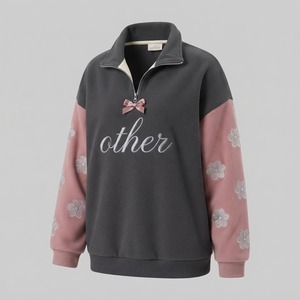 เสื้อสเวตเชิ้ตพิมพ์ลายตัวอักษรสีเทาสำหรับผู้หญิง ปกพับลง แขนยาว สวมใส่สบายๆ ในฤดูใบไม้ร่วง - Product Image 6