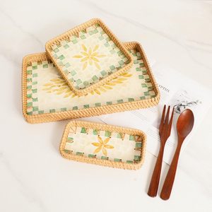 Eco-Friendly Evening Tea Serving Style Decoration Mother Pearl Rattan Wicker Deco With MOP 100% Double Checked Export UO INDIA - Product Image 1