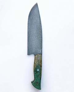 Cuchillo de Cocina de Acero de Damasco Hecho a Mano con Mango de Resina Verde y Madera, Herramienta Culinaria Profesional - Product Image 4