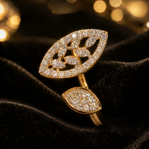 Premium 14K <b>Gold</b> Statement Leaf <b>Ring</b> with Diamond Look Stones Stylish Bridal Jewelry for Women - Product Image 3