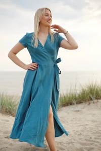 New Arrival Cotton Wedding Guest Wrap <b>Dress</b> Long Simple A-Line V-Neck Silk Lining Eco-Friendly Wedding Homecoming Midi <b>Dress</b> for - Product Image 3
