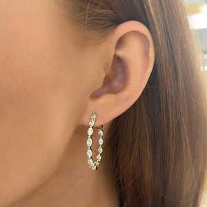 14k 18k Real <b>Gold</b> Marquise Lab Grown Diamond Hoop Earrings Inside Double Side Bridal Wedding Solitaire Statement Hoop Jewelry - Product Image 2