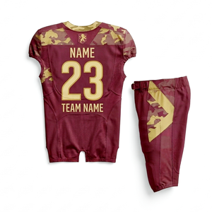 Ensemble d'uniformes de football américain tendance en bordeaux avec couleur beige, disponible en couleurs et tailles personnalisées - Product Image 1