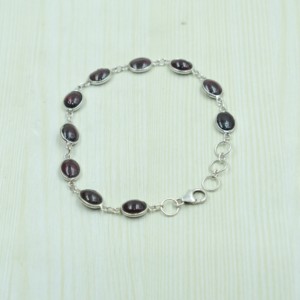 Natural Garnet 925 Sterling Silver Handmade Chain Bracelet Oval Cabochon Gemstone Link Bracelet Adjustable Women Jewelry for <b>Men</b> - Product Image 2