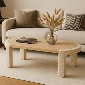 Tavolino da Caffè Ovale Minimalista in Legno con Gambe Scultoree, Tavolo Centrale Ovale in Stile Nordico, Tavolo da Soggiorno <span class=keywords><strong>Zen</strong></span> Curvo - Product Image 6