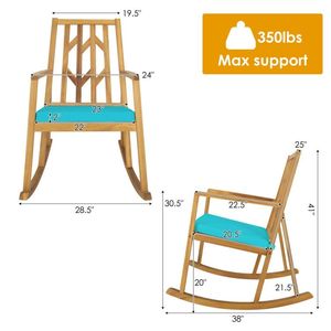 Fauteuil à bascule en bois d'acacia avec accoudoirs et coussin pour jardin et terrasse - Product Image 6