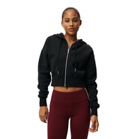 Hoodies d'hiver en molleton de coton et élasthanne, coupe courte, coupe ajustée, style streetwear, avec fermeture éclair et cordon de serrage, personnalisables, vente en gros, écologiques