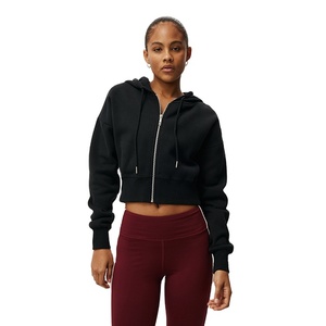 Hoodies crop top d'hiver 100% Coton Polaire pour Femme, Coupe ajustée, Style Streetwear, avec fermeture éclair et cordon de serrage, Confortables, Vente en gros personnalisée - Product Image 6