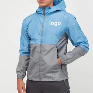 Men's Stylish Summer Knitted <b>Windbreaker</b> Jacket Custom Fashion Solid Warm with Hooded Collar and Thin Zipper Wholesale Set - Product Image 1