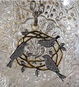 Pendentif oiseaux sur couronne vintage en argent sterling 925 plaqué rhodium noir, pavé de diamants, taille 35x40MM, pour mariage, fiançailles, cadeau - Product Image 5