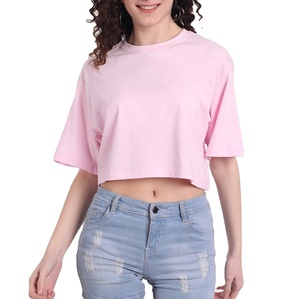 Top corto personalizado a la moda, de manga corta, liso, para fitness, ropa de gimnasio, top corto holgado de gran tamaño para mujer - Product Image 1