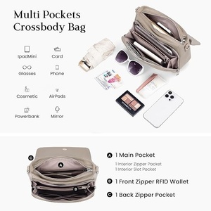 Unisex Beige Genuine Leather Crossbody <b>Bag</b> Adjustable Strap Buckle Closure Casual Daily Durable Lightweight Solid Color - Product Image 2