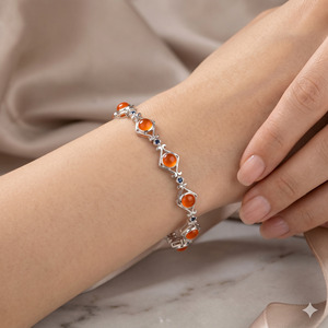 Vintage 925 Sterling <b>Silver</b> Carnelian Geometric Link Design Bezel Set Orange Gemstone Women's AAA Quality Gift Party Everyday - Product Image 3