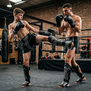 Protège-tibias en cuir véritable de haute qualité pour Muay Thai, Kickboxing, MMA – Équipement de protection pour l'entraînement de boxe - Product Image 2